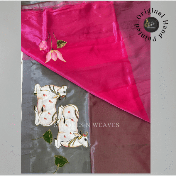 Hand Painted Elegant Mangalgiri Silk Saree - GP6 - Image 3